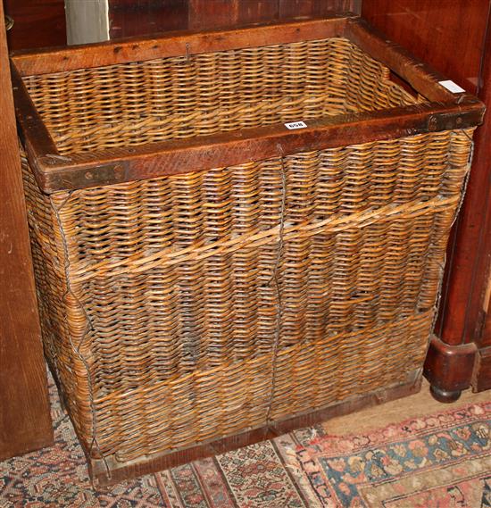 French wicker and wood storage basket